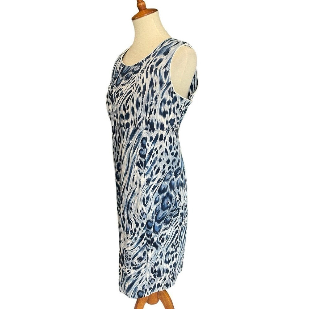 Courtenay Leopard Sheath Dress Blue Size 12 Sleeveless NWT - Picture 2 of 8